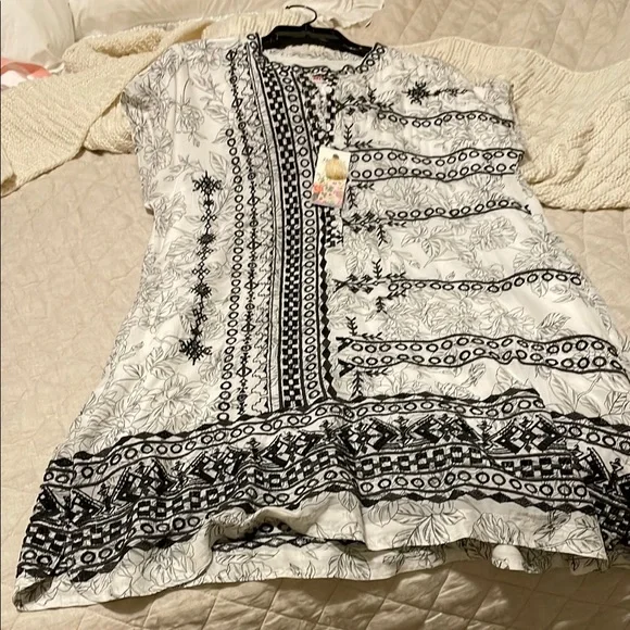 Biya Johnny Was Kanchan Dress, white and black silk, lined, NWT, pockets - Picture 11 of 11